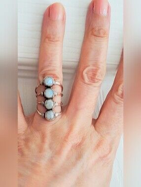 NEW Moonstone Sterling Ring, Size 6, Four Flashing Natural Moonstones Set In 925